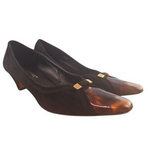 Rangoni Firenze Womens 7.5 B Black Suede Square‎ Toe 1.5" Block Heel